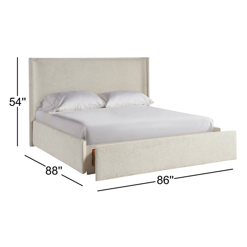 Avaline Owen Upholstered Storage Wingback Bed, King, White Oak/Sheldon Ivory