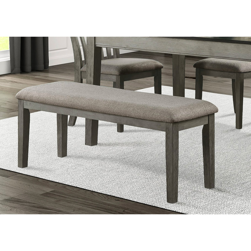 Banc rembourré en tissu gris avec structure en bois pour la finition de la salle à manger, Beige / chêne gris