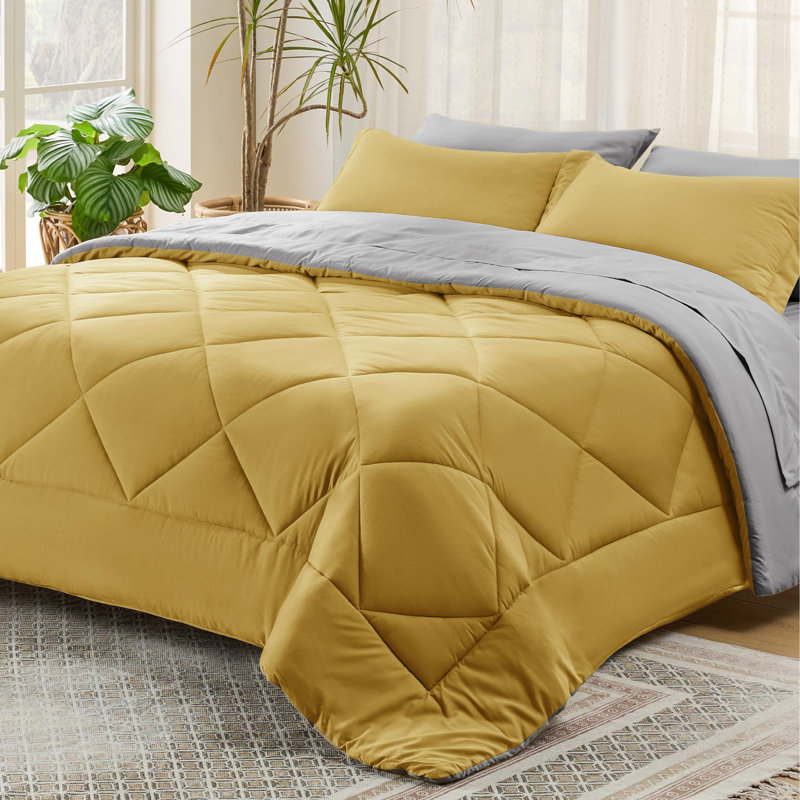 Best Seller Bedsure Comforter Set Reversible Bedding for All Seasons-89GSM, Mustard Yellow