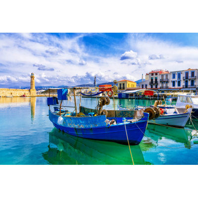 Old Lighthouse And Boats by Unkown - Wrapped Canvas Print