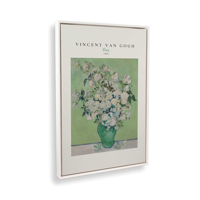 Van Gogh's Roses 1890 v2, H 30,75 po x l 20,75 po, Cadre flottant blanc opaque