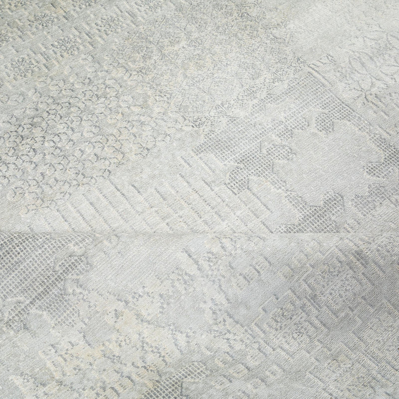 Gray Modern Wool Silk Blend Rug - 8' x 9'10"