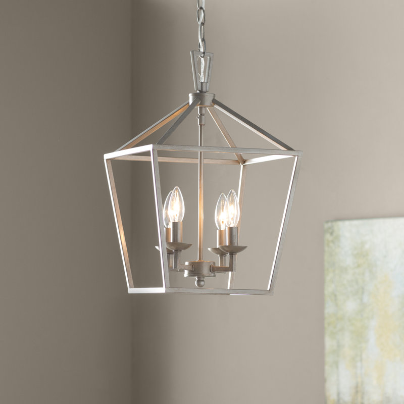 Hertford 4-Light Dimmable Geometric Lantern Pendant , Antique Silver Leaf