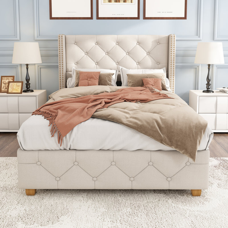 Upholstered Storage Bed, Beige
