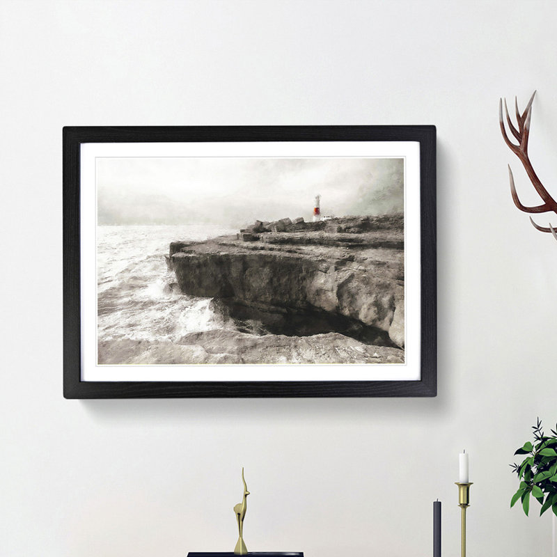 Portland Bill Lighthouse in Dorset - Framed Print, 62cm H x 87cm W x 2cm D, Black Framed
