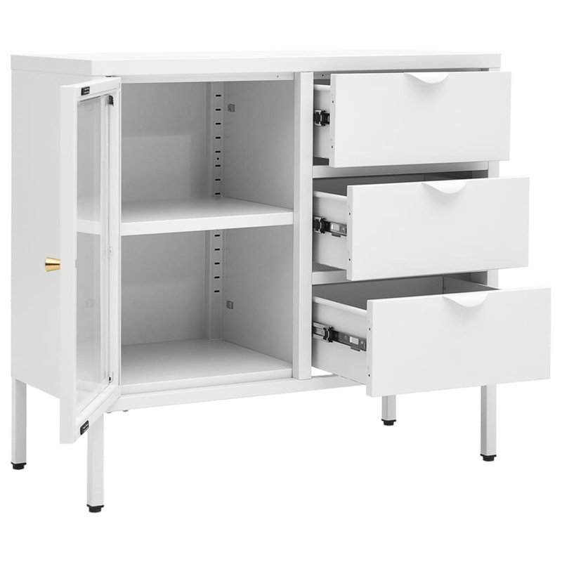 Sideboard Side Table for Living Room Bedroom Steel and Tempered Glass, White