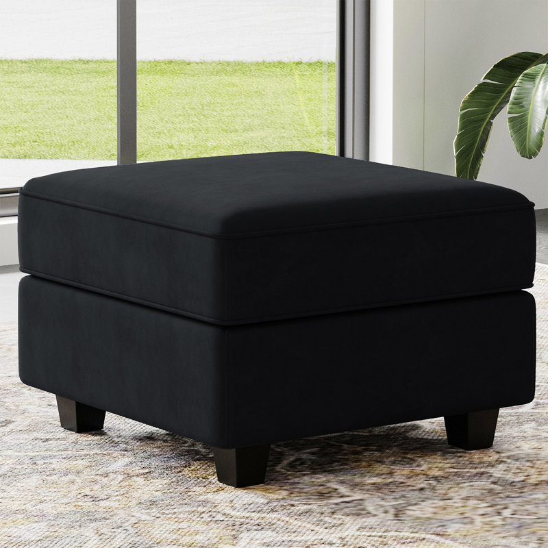 Pièce de module de tabouret avec repose-pieds de rangement pour canapé modulaire de 26,4 po de largeur nairoby, Velours noir