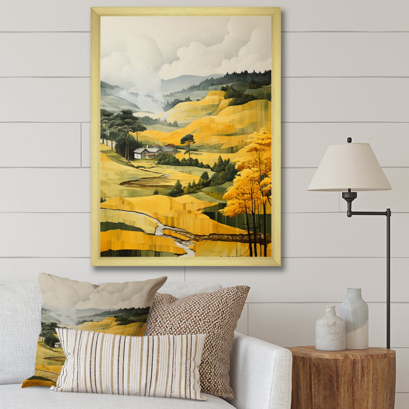 «Belsford Yellow and Green Pastoral Bold Landscape V», reproduction sur toile, H 44 po x l 34 po x P 1,5 po, Encadrement doré