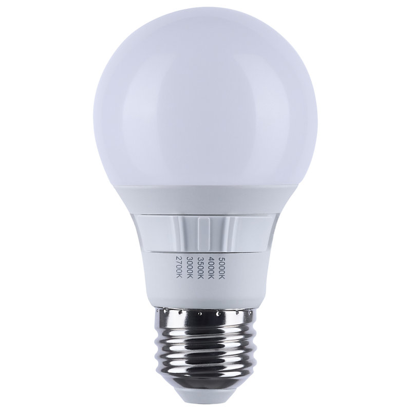 9 Watt A19 LED 27K/3K/35K/4K/5K CCT Selectable Medium Base White Finish 120 Volt