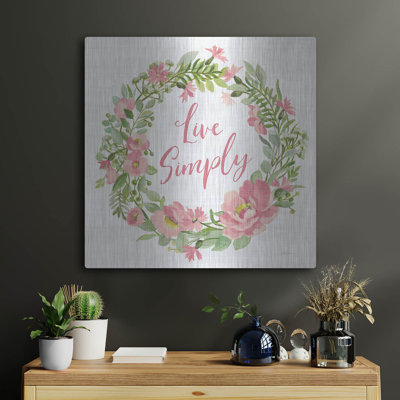 «Live Simply Blush» par Silvia Vassileva, art mural en métal, 24 po x 24 po