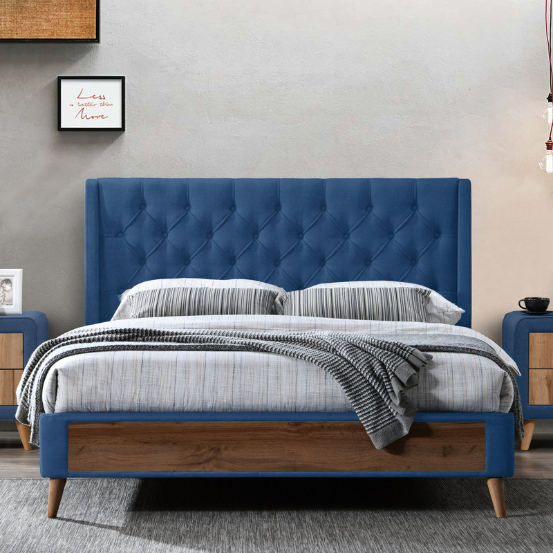 Wahl Upholstered Wingback Storage Bed, Blue, King