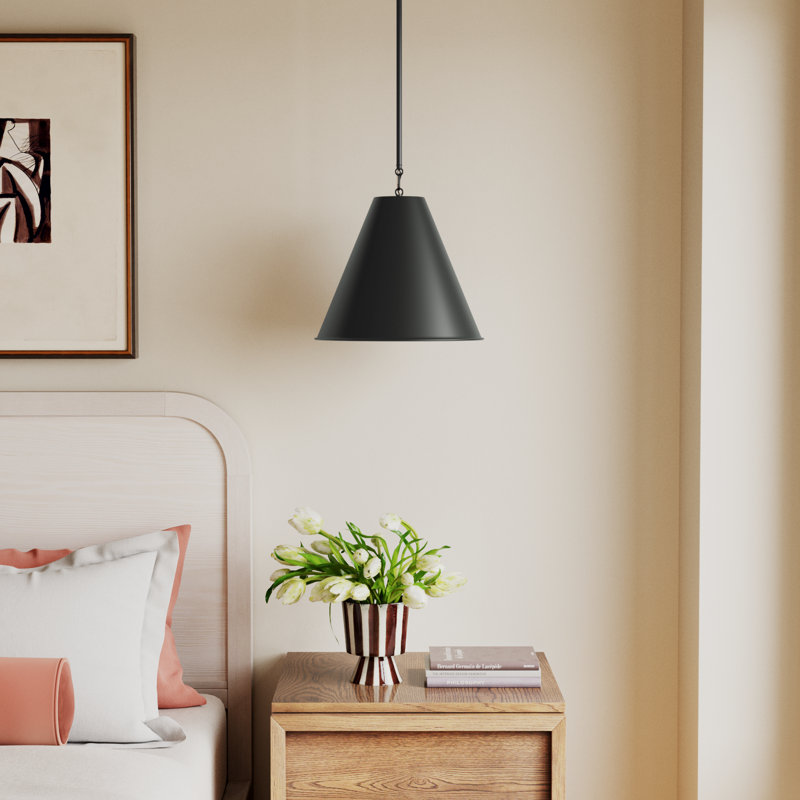 Camariae 1-Light Dimmable Steel Cone Pendant with Adjustable Height, Midnight Black, Midnight Black
