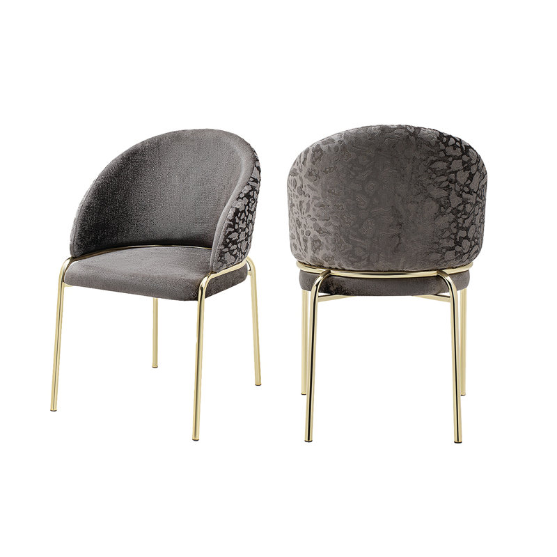 Chaises de style moderne 2 pièces en velours et pieds en métal enduit, Gris foncé