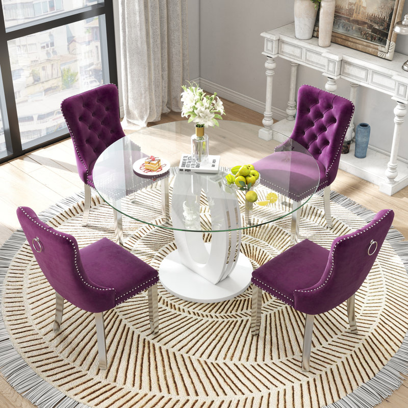 Ensemble de salle à manger 5 pièces, Blanc, Mauve