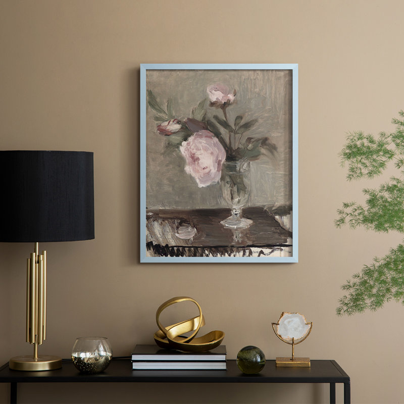 Reproduction florale rétro Lxxxvii encadrée - bois massif, H 21 po x l 17 po, Bleu