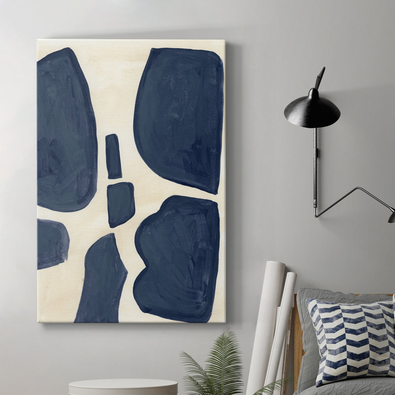 Pièces bleues II - peinture sur toile tendue, H 48 po x l 32 po x P 1 po