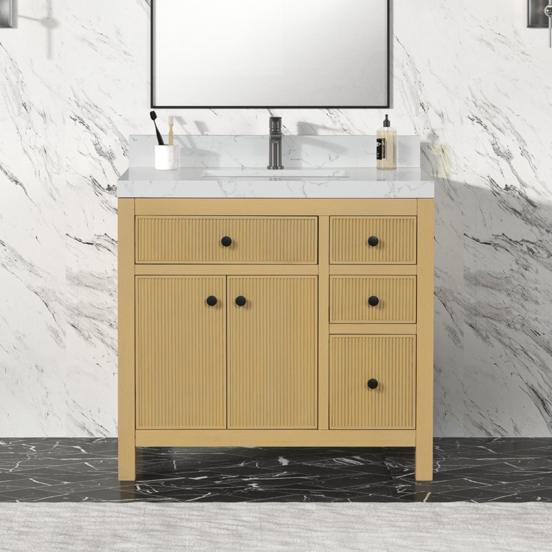 Ensemble de meuble-lavabo autoportant 36 po en chêne classique avec comptoir en quartz T Tition