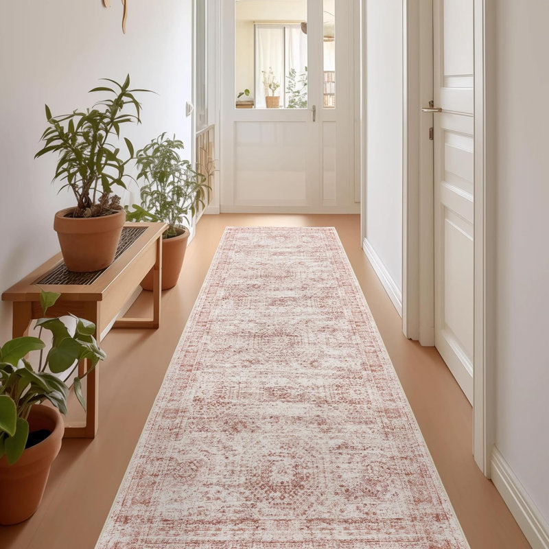 Tapis lavable rétro antidérapant (rose), Tapis de couloir 2 pi x 8 pi
