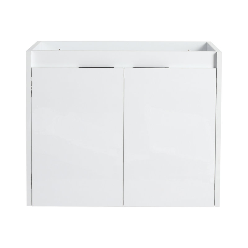 Meuble-lavabo de 24 po avec lavabo en résine, 2 portes à fermeture en douceur, fixation flottante, blanc brillant (emballage KD)