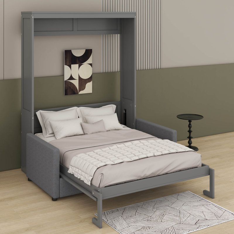 Grand lit escamotable avec coussin, Gris