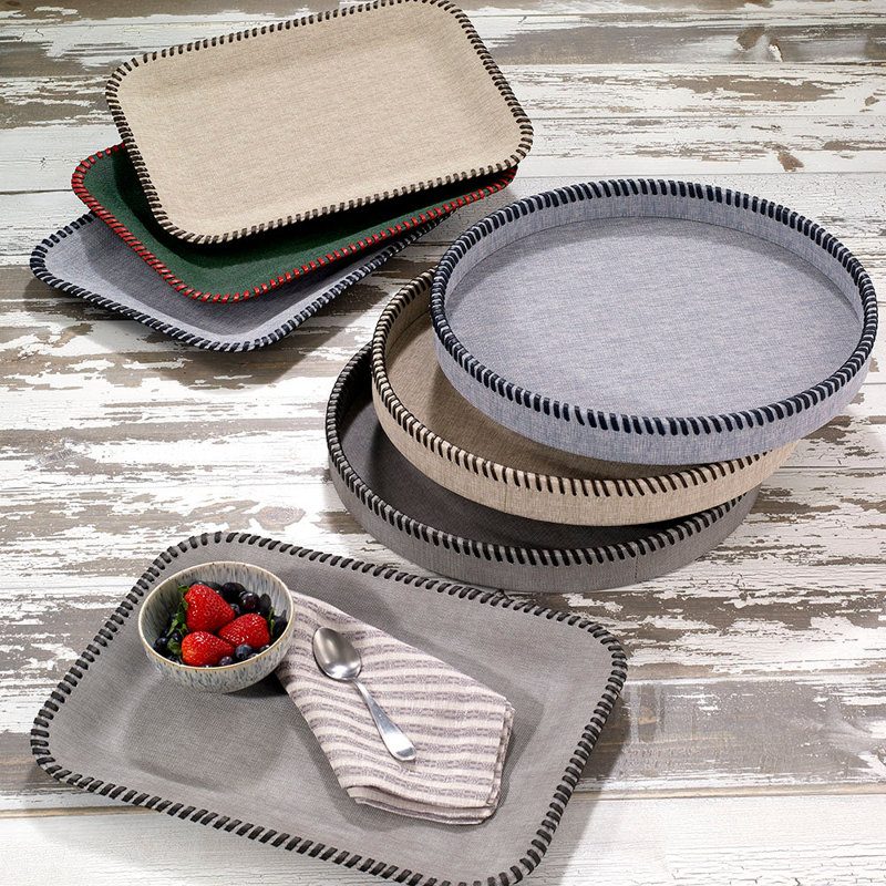 Whipstitch Vinyl Decorative Tray, Beige