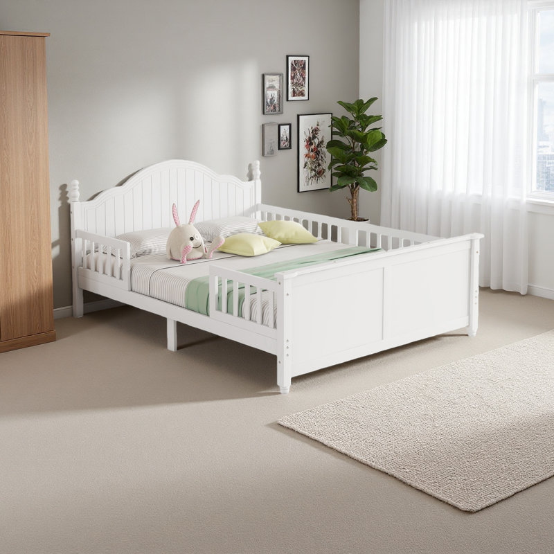 Lit plateforme en bois avec tête et pied de lit, Lit double, Blanc