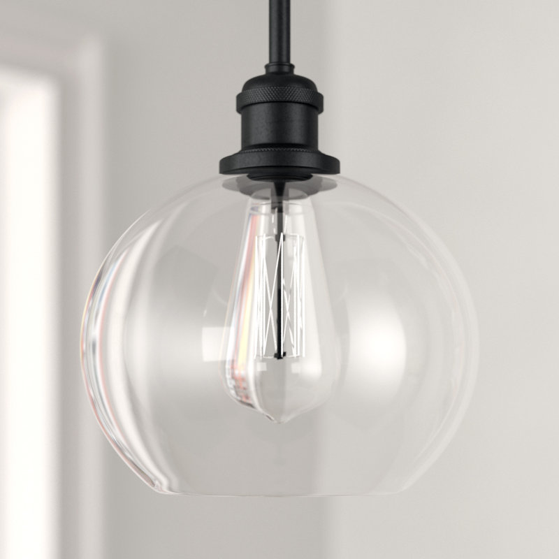Luminaire suspendu en forme de globe à 1 lumière Anchondo, Noir mat, Transparent, Ampoule DEL rétro de 3,5 watts