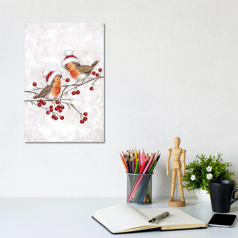 Two Robins by MAKIKO - Wrapped Canvas Print, 20.32 cm H x 30.48 cm W