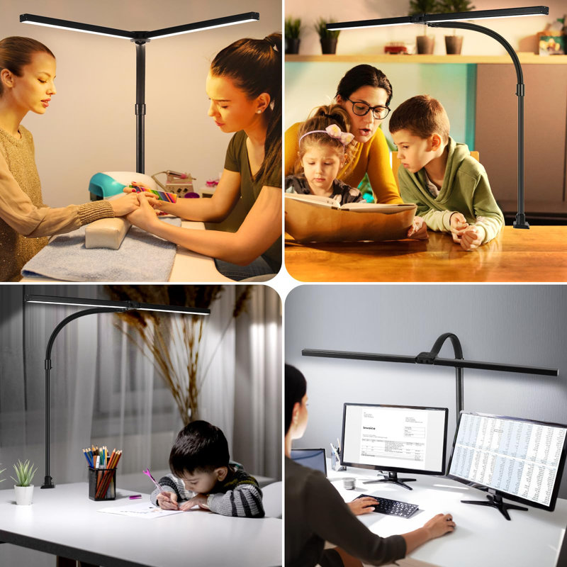 Double Head LED Desk Lamp With Remote Control For Home Office 24W Brightest Computer Desk Light For Workbench Drafting Architect Study Reading With Anti-Glare Cover