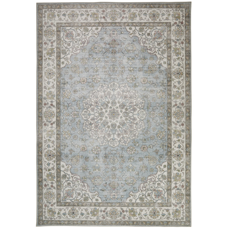 Traditional Light Blue Washable/Stain Guarded Area Rug , Rectangle 200 x 300 cm