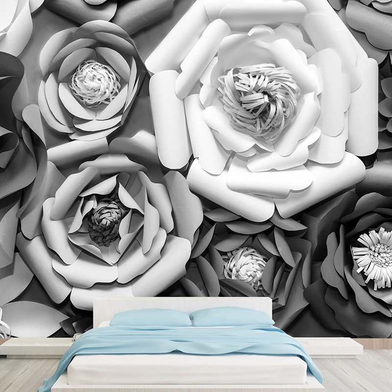 Adhésif mural collage fleur rose, L 100 po x l 144 po