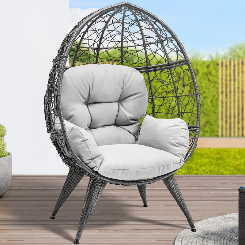 Gray Wicker Egg Chair with Cushions and Iron Frame