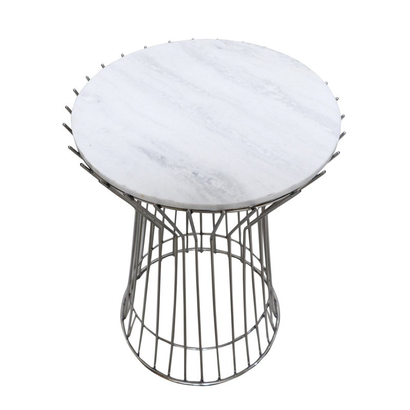 Table à plateau en marbre blanc avec base nickelée, Nickel