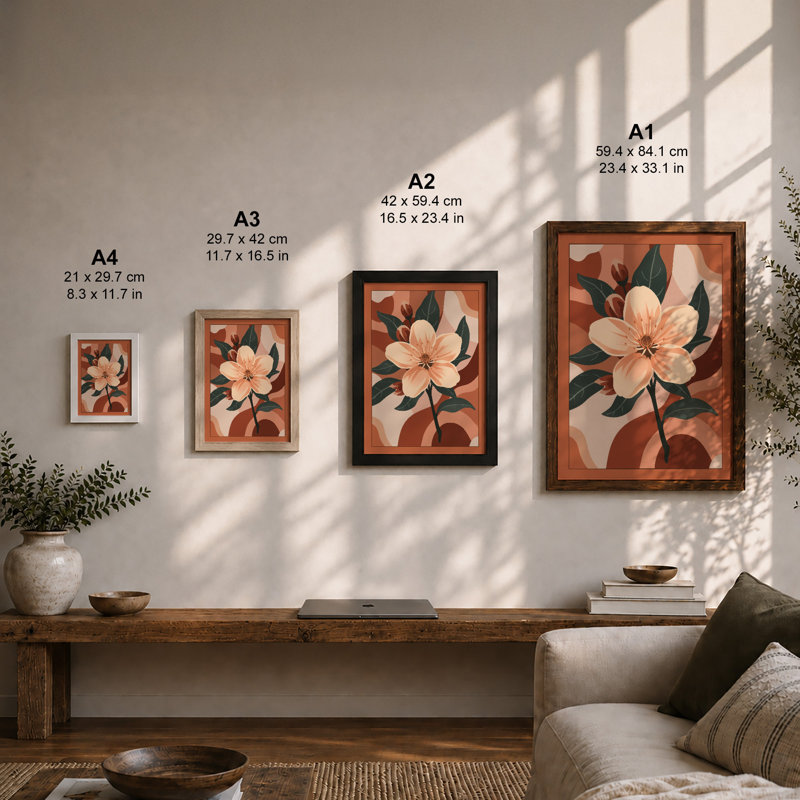 Peachy Bloom Botanical - Framed Print, A3 - 42.0 x 29.7 cm, Unframed