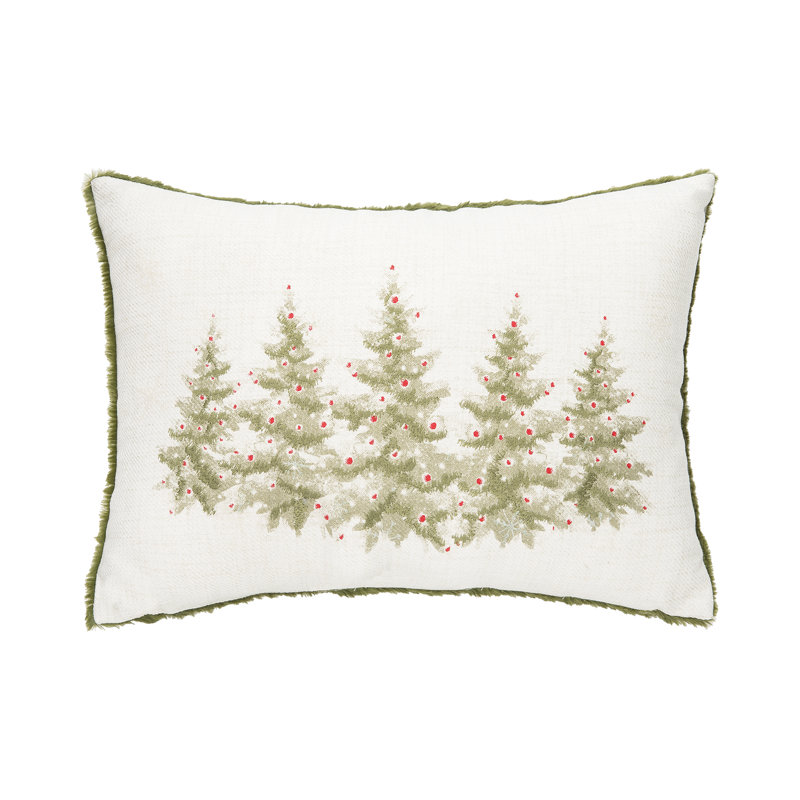 Winter Trees Embellished Green and White Throw Pillow