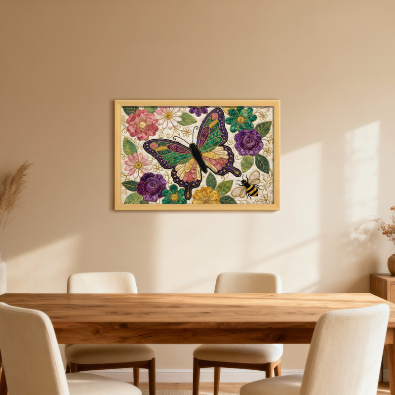 Animaux, papillon, fleurs, abeilles et feuilles, motif artistique, Toile tendue, Ne s’applique pas, H 24 po x l 36 po