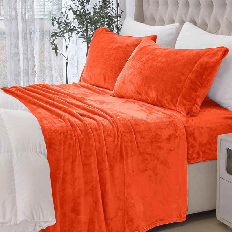 Ensemble de 4 valises pour chambre d'amis, Ensemble de draps pour lit double + 2 taies d'orei, Orange