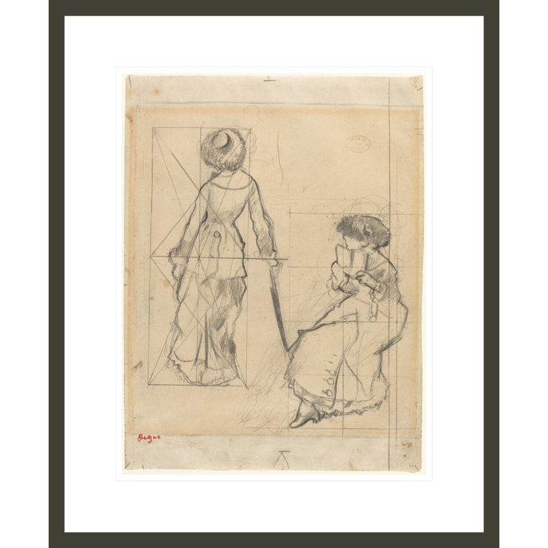 Étude pour Mary Cassatt au Louvre: The Etruscan Gallery "[recto]" par Edgar Degas - Impression Giclée encadrée