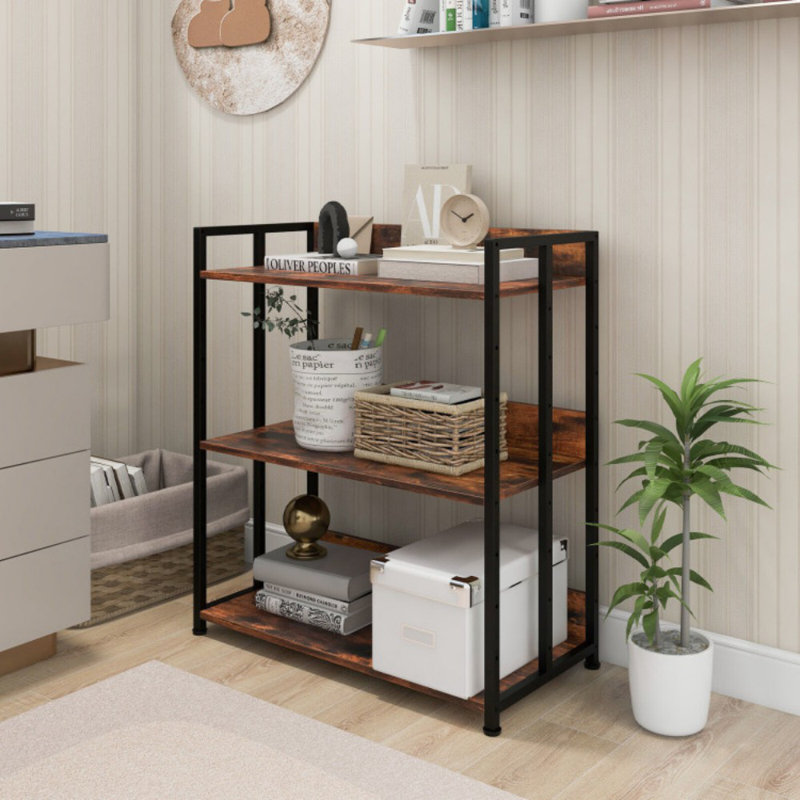 3-Tier Industrial Bookshelf Storage Shelf Display Rack with Adjustable Shelves