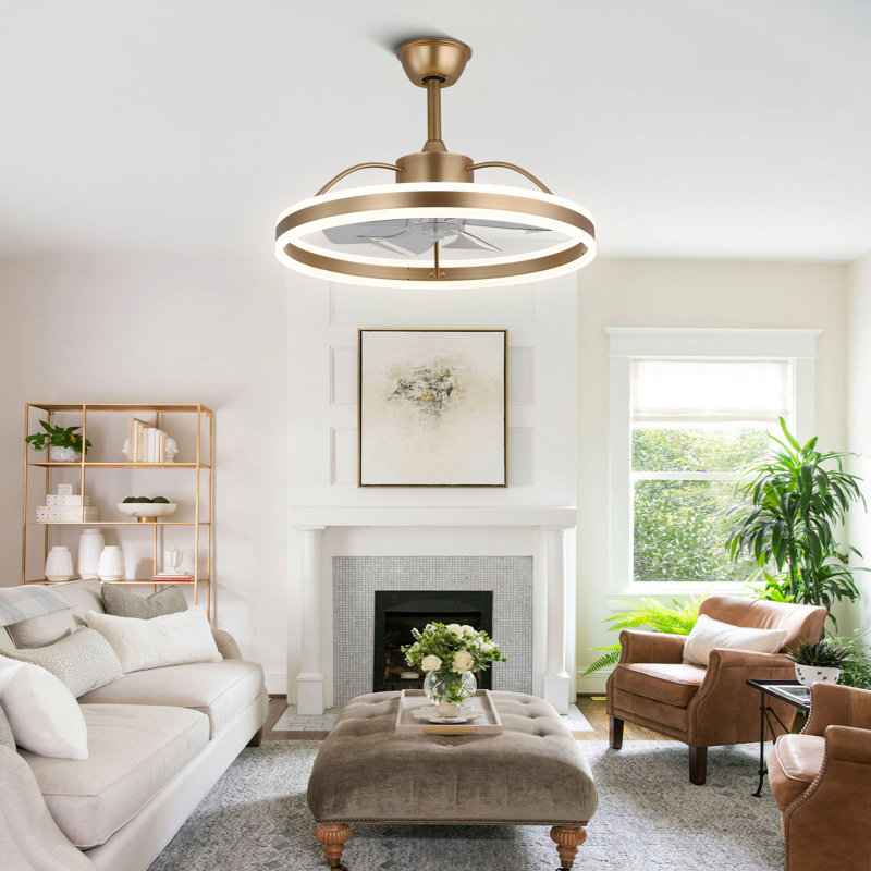  24'' Gold Ceiling Fan with Dimmable LED Light 3 Color tone, 6 Speed Quiet DC motor, App and Remote Control, Gold