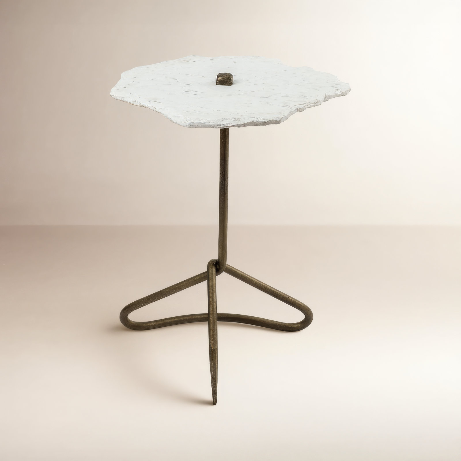 Goncalvo 19" Genuine Marble End Table, White/Gold