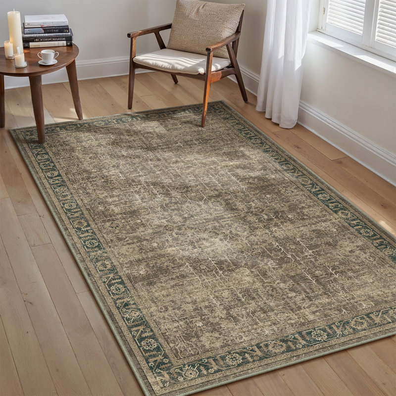 Tapis brun lavable avec envers antidérapant Ladonya, Rectangulaire 3 pi x 5 pi