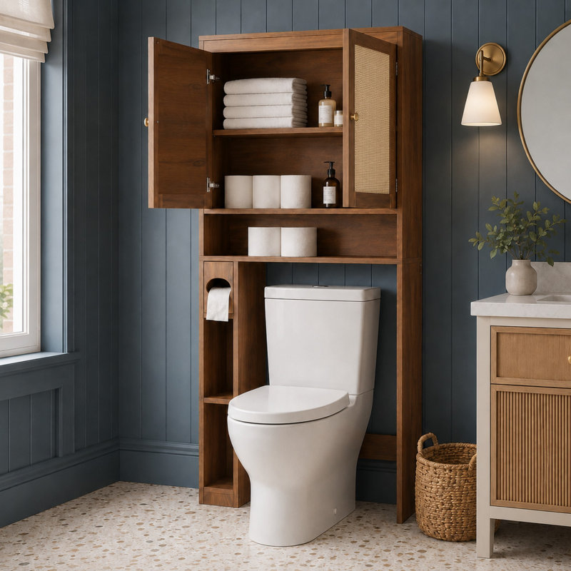 Over-the-Toilet Cabinet with Adjustable Shelves -Light Brown, Light Brown