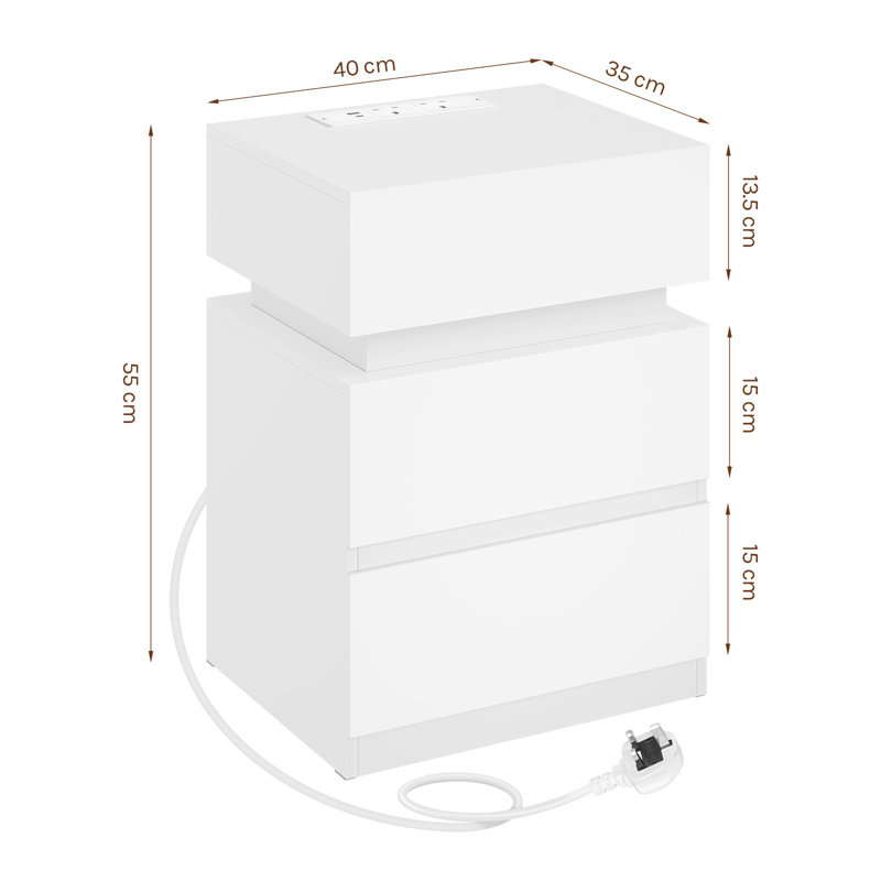 40cm W Bedside Table, White