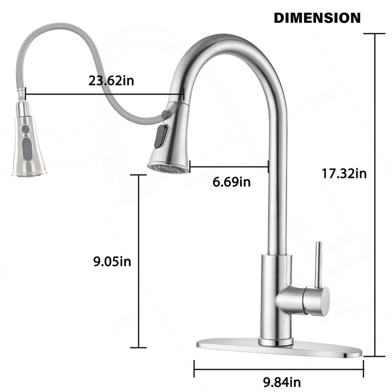 Robinet de cuisine rétractable à poignée simple - installation sur comptoir à un trou avec douchette en acier inoxydable