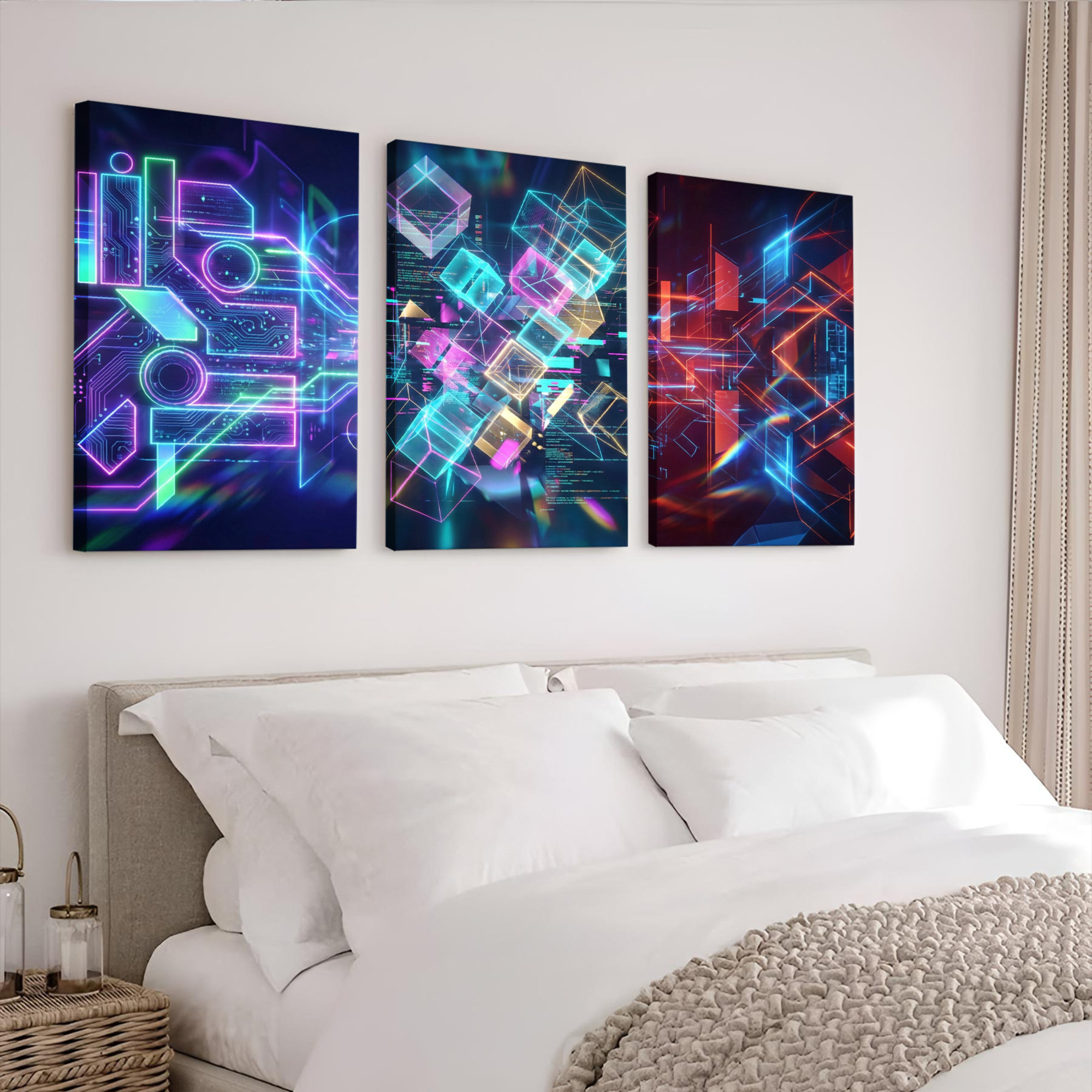 Winston Porter Neon Circuit Abstract Geometry Canvas Wrapped Wall Art ...