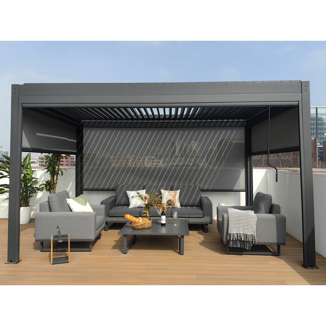 4 × 4 Aluminum Pergola mit Lichtern und 3 Seitenvorhängen