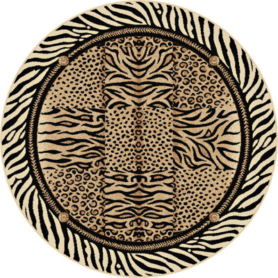 Alpaslan Animal Print Leopard, Tiger, Zebra Beige/Black Area Rug