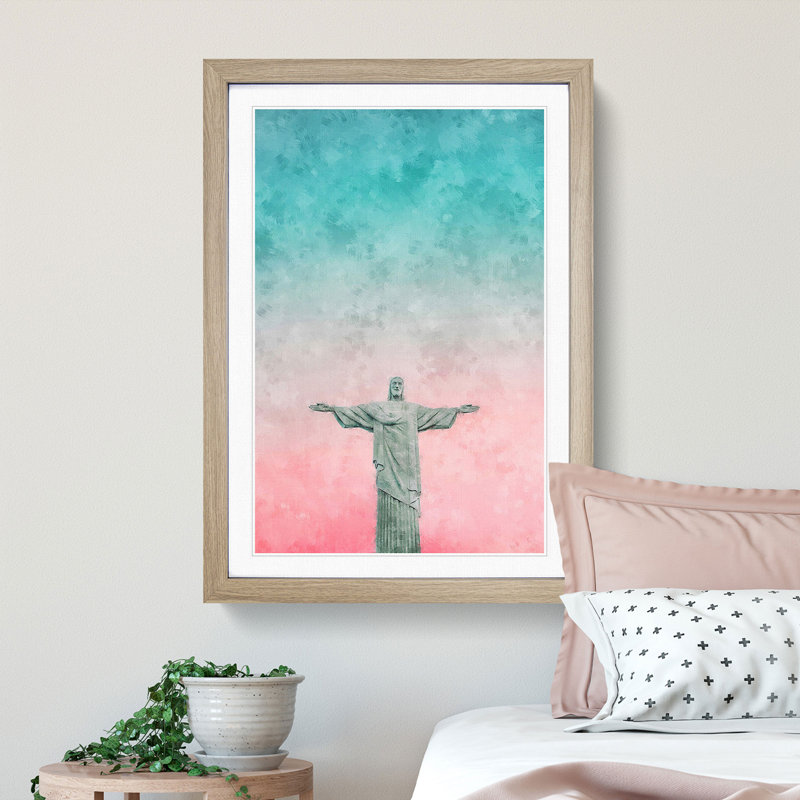 Corcovado In Rio De Janeiro Brazil Abstract - Single Picture Frame Painting on MDF, 33cm H x 24cm W x 2cm D, Oak Framed