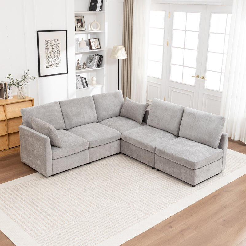 Canapé modulaire rembourré 5 pièces Wilroy, Gris